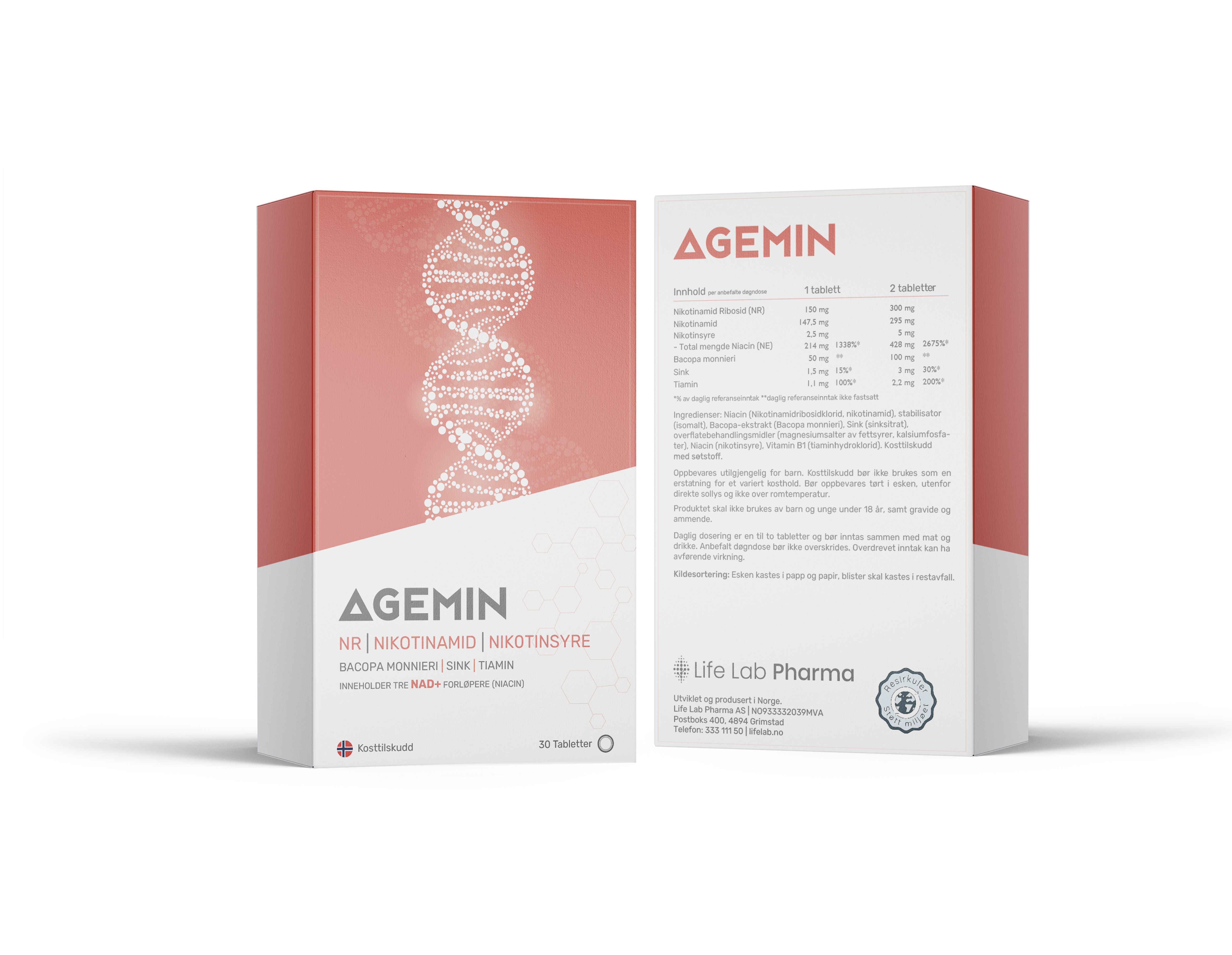 AGEMIN Kosttilskudd med nikotinamid ribosid, NAD+, Sink, Bacopa monnieri, Tiamin.